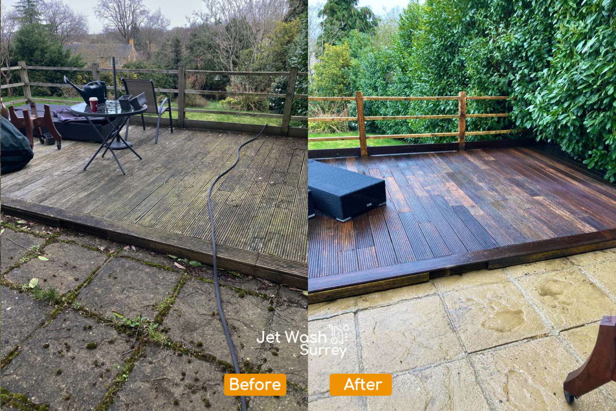 Patio cleaning using our jetwashing service Domestic pressure washing