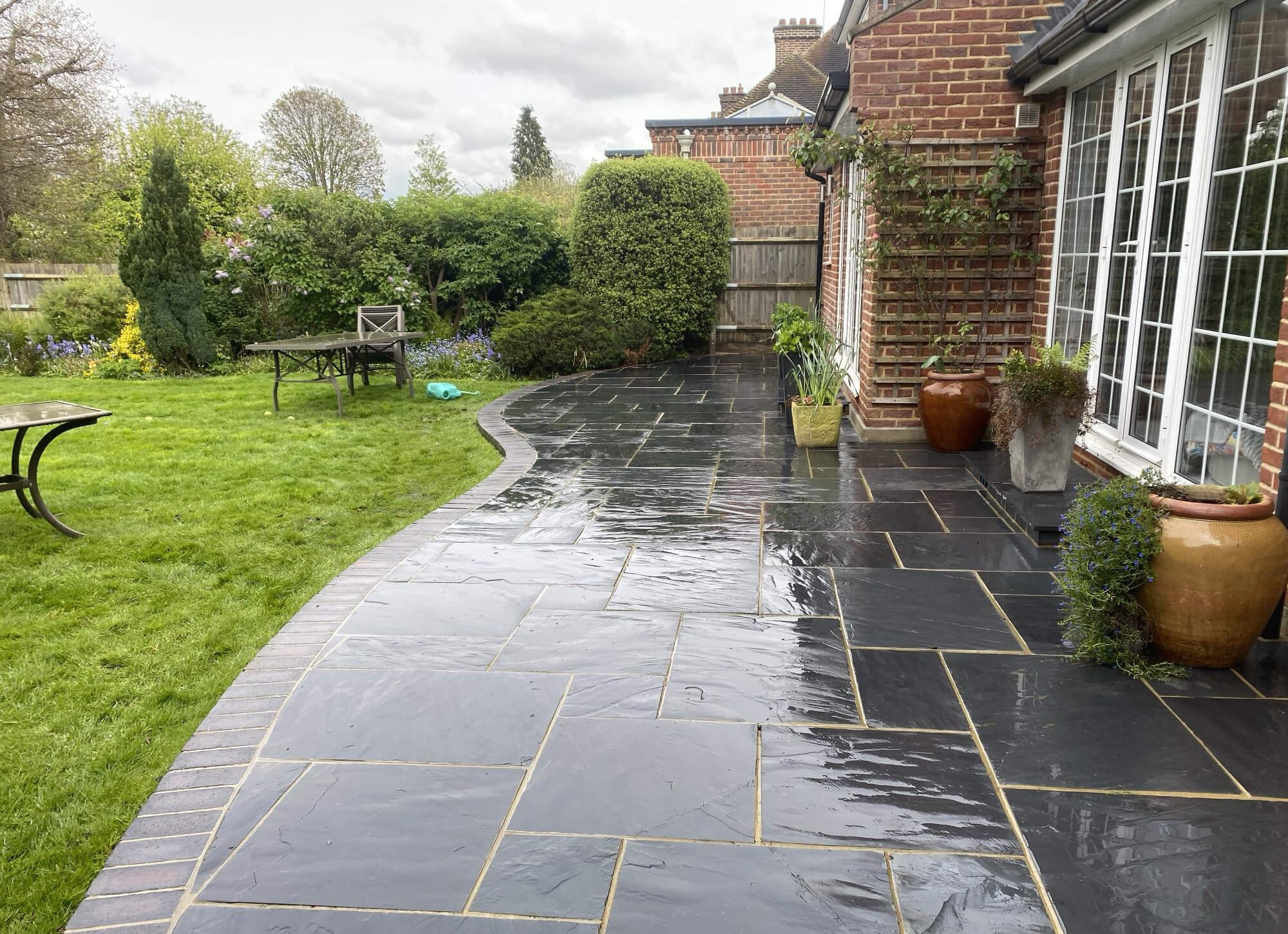 Jet washed patio in Farnham garden.